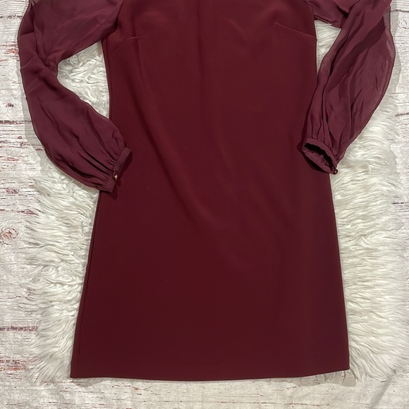 Ted Baker Cacey Embellished Neck Sheer Long Sleeve Maroon Sheath Dress - Picture 9 of 11